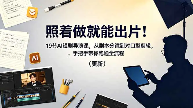 照着做就能出片！19节AI短剧导演课，从剧本分镜到对口型剪辑，手把手带你跑通全流程(更新)