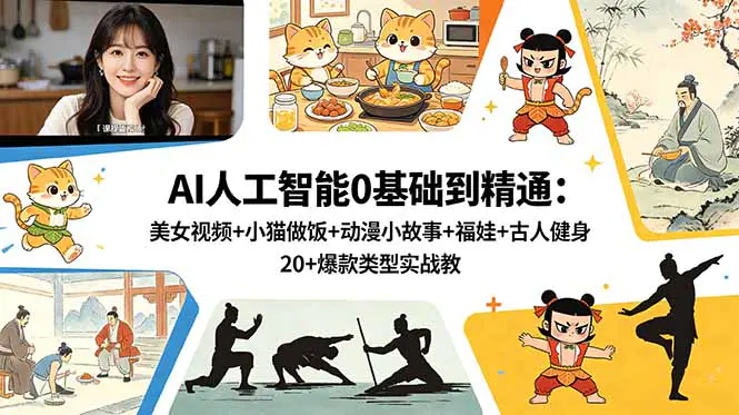 AI人工智能0基础到精通:美女视频+小猫做饭+动漫小故事+福娃+古人健身,20+爆款类型实战教学-1 AI人工智能0基础到精通:美女视频+小猫做饭+动漫小故事+福娃+古人健身,20+爆款类型实战教学