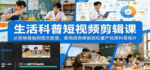 生活科普短视频剪辑课:从剪映基础到图文配音,套用成熟模板轻松量产优质科普短片-1 生活科普短视频剪辑课:从剪映基础到图文配音,套用成熟模板轻松量产优质科普短片
