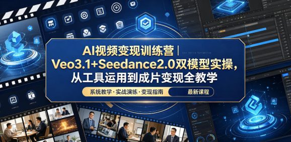 AI视频变现训练营|Veo3.1+Seedance2.0双模型实操,从工具运用到成片变现全教学-1 AI视频变现训练营|Veo3.1+Seedance2.0双模型实操,从工具运用到成片变现全教学