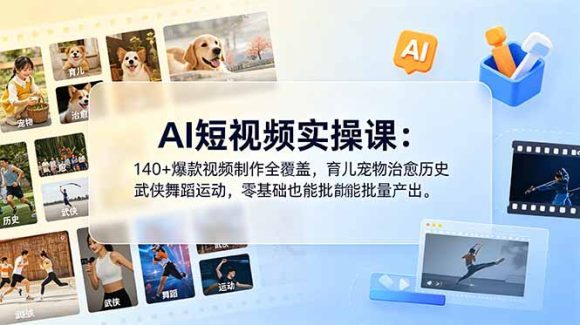 AI短视频实操课:140+爆款视频制作全覆盖,育儿宠物治愈历史武侠舞蹈运动,零基础也能批量产出-1 AI短视频实操课:140+爆款视频制作全覆盖,育儿宠物治愈历史武侠舞蹈运动,零基础也能批量产出