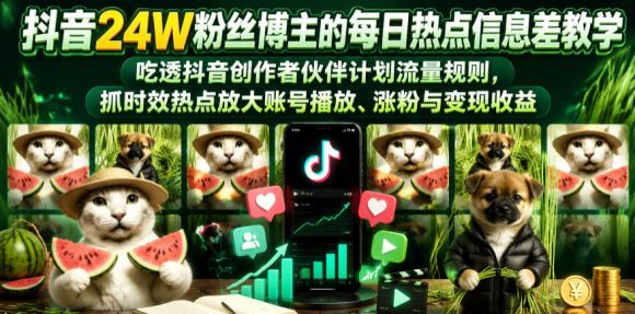 抖音24W粉丝博主的每日热点信息差教学,吃透创作者伙伴计划流量规则,抓时效热点放大账号播放、涨粉与变现收益-1 抖音24W粉丝博主的每日热点信息差教学,吃透创作者伙伴计划流量规则,抓时效热点放大账号播放、涨粉与变现收益