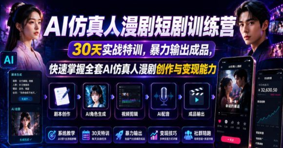 AI仿真人漫剧短剧训练营,30天实战特训,暴力输出成品,快速掌握全套AI仿真人漫剧创作与变现能力-1 AI仿真人漫剧短剧训练营,30天实战特训,暴力输出成品,快速掌握全套AI仿真人漫剧创作与变现能力