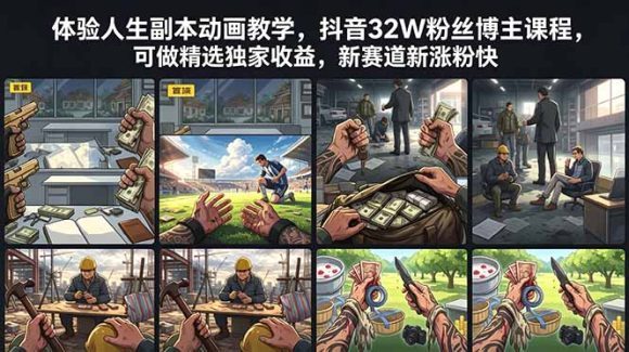 体验人生副本动画教学, 抖音32W粉丝博主课程,可做精选独家收益,新赛道新涨粉快-1 体验人生副本动画教学, 抖音32W粉丝博主课程,可做精选独家收益,新赛道新涨粉快