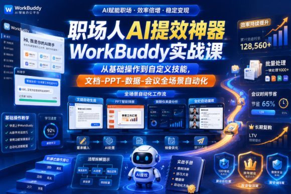 职场人AI提效神器WorkBuddy实战课,从基础操作到自定义技能,文档-PPT-数据-会议全场景自动化-1 职场人AI提效神器WorkBuddy实战课,从基础操作到自定义技能,文档-PPT-数据-会议全场景自动化