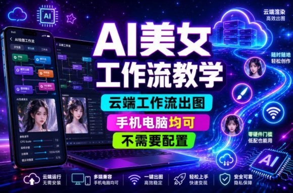 AI美女工作流教学,云端工作流出图,手机电脑均可,不需要配置,快速起号涨粉-1 AI美女工作流教学,云端工作流出图,手机电脑均可,不需要配置,快速起号涨粉