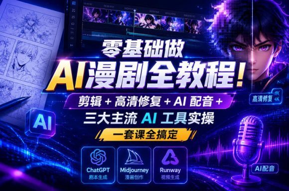 零基础做AI漫剧全教程!剪辑+高清修复+AI配音+三大主流AI工具实操,一套课全搞定-1 零基础做AI漫剧全教程!剪辑+高清修复+AI配音+三大主流AI工具实操,一套课全搞定