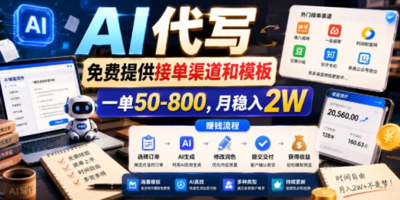 AI代写,免费提供接单渠道和模板,一单50-800,月稳入2W【揭秘】-1 AI代写,免费提供接单渠道和模板,一单50-800,月稳入2W【揭秘】