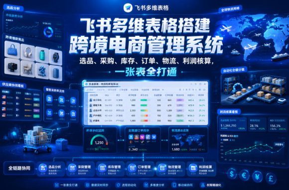 飞书多维表格搭建跨境电商管理系统,选品、采购、库存、订单、物流、利润核算,一张表全打通-1 飞书多维表格搭建跨境电商管理系统,选品、采购、库存、订单、物流、利润核算,一张表全打通