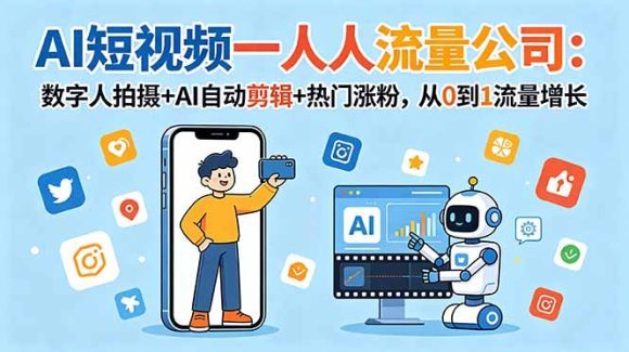 AI短视频一人流量公司:数字人拍摄+AI自动剪辑+热门涨粉,从0到1流量增长-1 AI短视频一人流量公司:数字人拍摄+AI自动剪辑+热门涨粉,从0到1流量增长