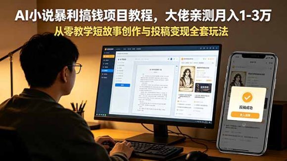 AI小说暴利搞钱项目教程,大佬亲测月入1-3万,从零教学短故事创作与投稿变现全套玩法-1 AI小说暴利搞钱项目教程,大佬亲测月入1-3万,从零教学短故事创作与投稿变现全套玩法
