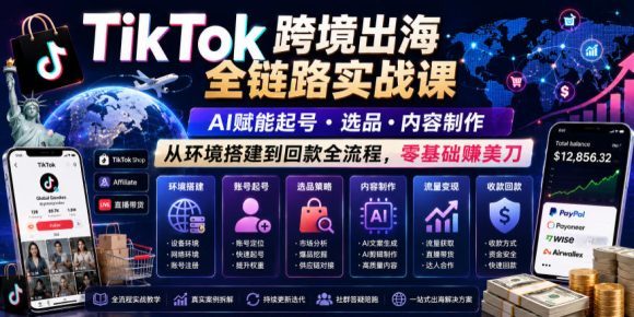 TikTok跨境出海全链路实战课,AI赋能起号・选品・内容制作,从环境搭建到回款全流程,零基础賺美刀-1 TikTok跨境出海全链路实战课,AI赋能起号・选品・内容制作,从环境搭建到回款全流程,零基础賺美刀
