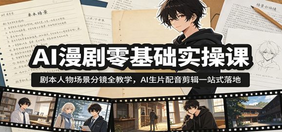 AI漫剧零基础实操课:剧本人物场景分镜全教学,AI生片配音剪辑一站式落地-1 AI漫剧零基础实操课:剧本人物场景分镜全教学,AI生片配音剪辑一站式落地