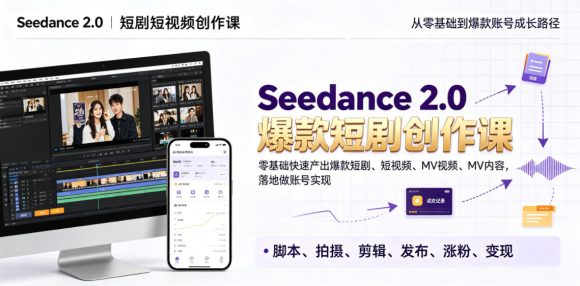 Seedance 2.0短剧短视频创作课,零基础快速产出爆款短剧、短视频、MV内容,落地做账号实现变现-1 Seedance 2.0短剧短视频创作课,零基础快速产出爆款短剧、短视频、MV内容,落地做账号实现变现