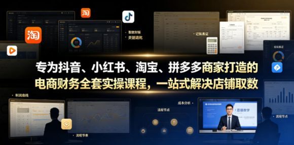 专为抖音、小红书、淘宝、拼多多商家打造的电商财务全套实操课程,一站式解决店铺取数、记账、报税全流程难题-1 专为抖音、小红书、淘宝、拼多多商家打造的电商财务全套实操课程,一站式解决店铺取数、记账、报税全流程难题