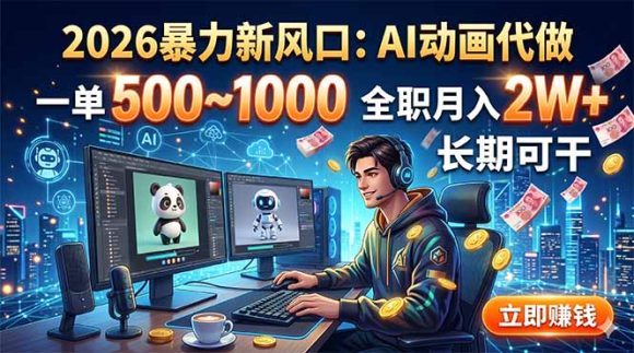 2026暴力新风口:AI动画代做,一单500~1000,全职月入2W+,长期可干-1 2026暴力新风口:AI动画代做,一单500~1000,全职月入2W+,长期可干