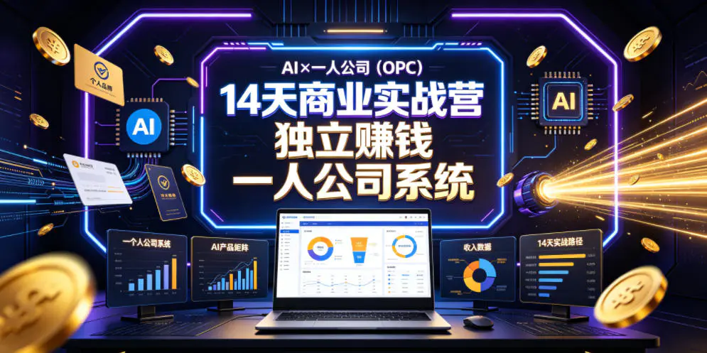 AI×一人公司(OPC)14天商业实战营,用AI帮你搭建一个属于你自己的、能独立賺钱的一人公司系统-1 AI×一人公司(OPC)14天商业实战营,用AI帮你搭建一个属于你自己的、能独立賺钱的一人公司系统