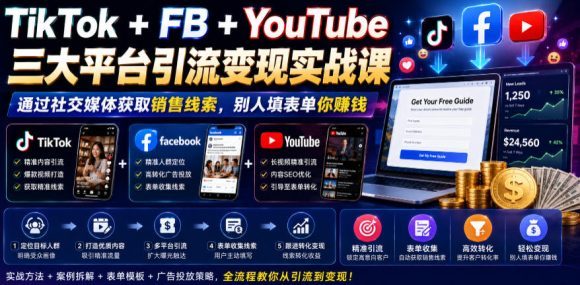 TikTok+FB+YouTube三大平台引流变现实战课,通过社交媒体获取销售线索,别人填表单你賺钱【原创双语字幕】-1 TikTok+FB+YouTube三大平台引流变现实战课,通过社交媒体获取销售线索,别人填表单你賺钱【原创双语字幕】