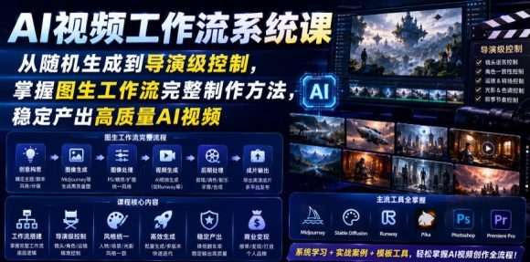 AI视频工作流系统课,从随机生成到导演级控制,掌握图生工作流完整制作方法,稳定产出高质量AI视频-1 AI视频工作流系统课,从随机生成到导演级控制,掌握图生工作流完整制作方法,稳定产出高质量AI视频