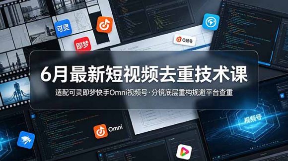 6月最新短视频去重技术课，适配可灵即梦快手Omni视频号，分镜底层重构规避平台查重