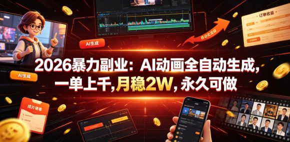 2026暴力副业：AI动画全自动生成，一单上千，月稳2W，永久可做【揭秘】