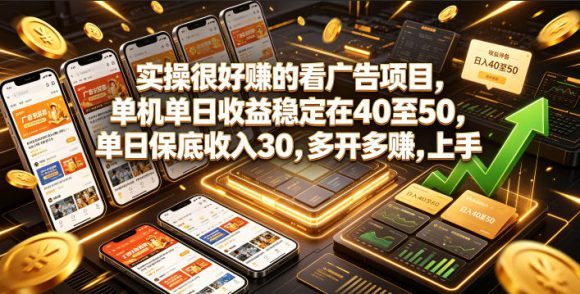 实操很好賺的看广告项目,单机单日收益稳定在40至50,单日保底收入30,多开多賺,上手就能变现【揭秘】-1 实操很好賺的看广告项目,单机单日收益稳定在40至50,单日保底收入30,多开多賺,上手就能变现【揭秘】