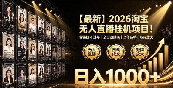 2026淘宝无人直播挂播项目!零违规不封号,全自动躺賺,全年旺季可矩阵放大,日入1000+【揭秘】-1 2026淘宝无人直播挂播项目!零违规不封号,全自动躺賺,全年旺季可矩阵放大,日入1000+【揭秘】