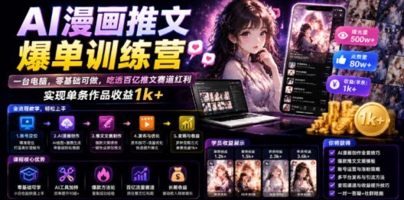 AI漫画推文爆单训练营,一台电脑,零基础可做,吃透百亿推文赛道红利,实现单条作品收益1k+-1 AI漫画推文爆单训练营,一台电脑,零基础可做,吃透百亿推文赛道红利,实现单条作品收益1k+