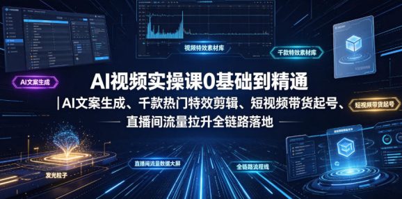 AI视频实操课0基础到精通|AI文案生成、千款热门特效剪辑、短视频带货起号、直播间流量拉升全链路落地-1 AI视频实操课0基础到精通|AI文案生成、千款热门特效剪辑、短视频带货起号、直播间流量拉升全链路落地