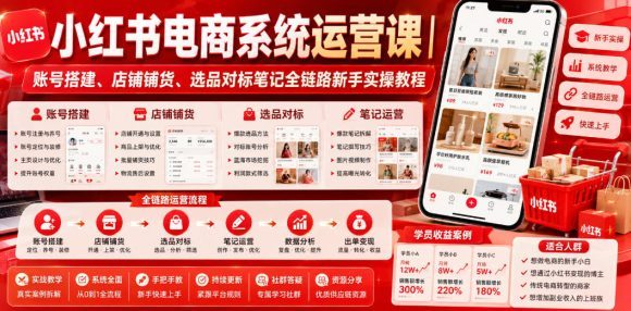 小红书电商系统运营课|账号搭建、店铺铺货、选品对标笔记全链路新手实操教程-1 小红书电商系统运营课|账号搭建、店铺铺货、选品对标笔记全链路新手实操教程