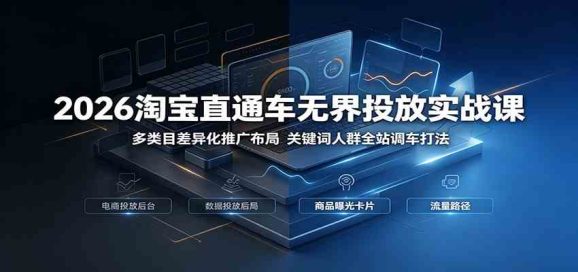 2026淘宝直通车无界投放实战课：多类目差异化推广布局，关键词人群全站调车打法