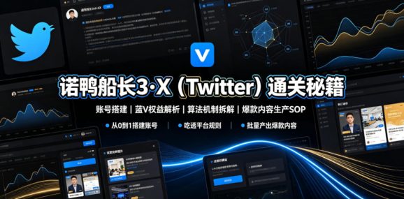 诺鸭船长3·X(Twitter)通关秘籍,涵盖账号搭建、蓝V权益解析、算法机制拆解及爆款内容生产SOP-1 诺鸭船长3·X(Twitter)通关秘籍,涵盖账号搭建、蓝V权益解析、算法机制拆解及爆款内容生产SOP