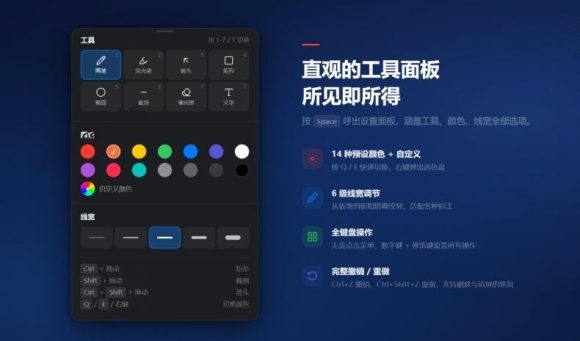 开源轻量级屏幕标注工具,1.4MB实现电脑全屏变自由画布!支持8种标注工具和全键盘操控MarkerOn-1 开源轻量级屏幕标注工具,1.4MB实现电脑全屏变自由画布!支持8种标注工具和全键盘操控MarkerOn