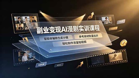 副业变现AI漫剧实训课程,智能体辅助生成分镜,参考素材批量出片,轻松制作流量短视频-1 副业变现AI漫剧实训课程,智能体辅助生成分镜,参考素材批量出片,轻松制作流量短视频