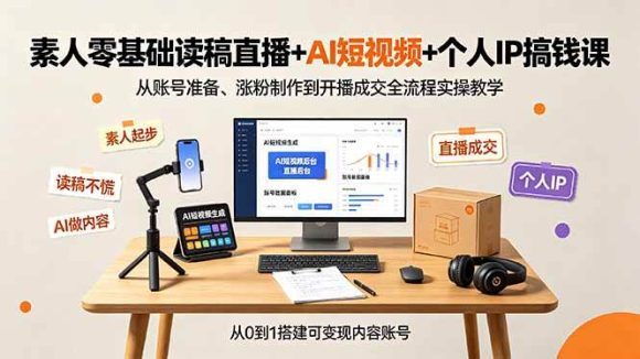 素人零基础读稿直播+AI短视频+个人IP搞钱课,从账号准备、涨粉制作到开播成交全流程实操教学-1 素人零基础读稿直播+AI短视频+个人IP搞钱课,从账号准备、涨粉制作到开播成交全流程实操教学