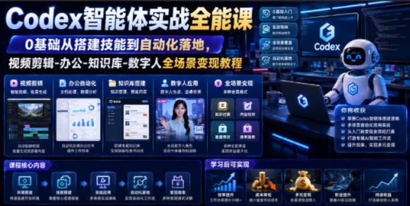 Codex智能体实战全能课|0基础从搭建技能到自动化落地,视频剪辑-办公-知识库-数字人全场景变现教程-1 Codex智能体实战全能课|0基础从搭建技能到自动化落地,视频剪辑-办公-知识库-数字人全场景变现教程