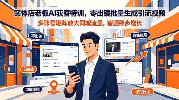 实体店老板AI获客特训,零出镜批量生成引流视频,多账号矩阵放大同城流量,客源稳步增长-1 实体店老板AI获客特训,零出镜批量生成引流视频,多账号矩阵放大同城流量,客源稳步增长