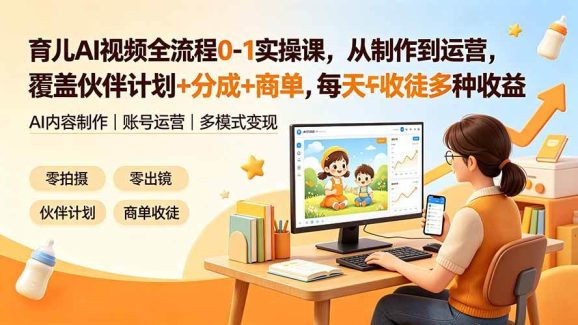 育儿AI视频全流程0-1实操课,从制作到运营,覆盖伙伴计划+分成+商单+收徒多种收益,每天500+收益-1 育儿AI视频全流程0-1实操课,从制作到运营,覆盖伙伴计划+分成+商单+收徒多种收益,每天500+收益
