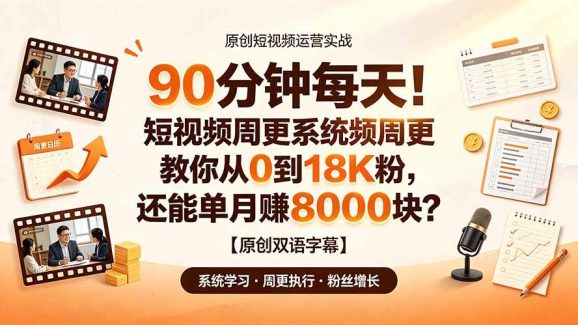 90 分钟每天!短视频周更系统教你从 0 到 18K 粉,还能单月赚 8000 块?【原创双语字幕】-1 90 分钟每天!短视频周更系统教你从 0 到 18K 粉,还能单月赚 8000 块?【原创双语字幕】