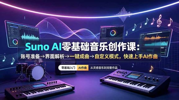 Suno AI零基础音乐创作课:账号准备→界面解析→一键成曲→自定义模式,快速上手AI作曲-1 Suno AI零基础音乐创作课:账号准备→界面解析→一键成曲→自定义模式,快速上手AI作曲