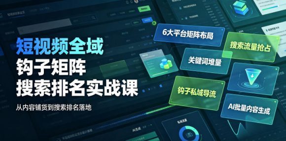 短视频全域钩子矩阵搜索排名实战课|6大平台矩阵布局、关键词堆量抢占搜索流量、钩子私域导流、AI批量内容生成-1 短视频全域钩子矩阵搜索排名实战课|6大平台矩阵布局、关键词堆量抢占搜索流量、钩子私域导流、AI批量内容生成