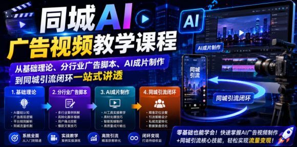 同城AI广告视频教学课程,从基础理论、分行业广告脚本、AI成片制作到同城引流闭环一站式讲透-1 同城AI广告视频教学课程,从基础理论、分行业广告脚本、AI成片制作到同城引流闭环一站式讲透