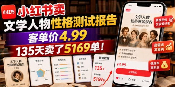 小红书卖文学人物性格测试报告,客单价4.99,135天卖了5169单!-1 小红书卖文学人物性格测试报告,客单价4.99,135天卖了5169单!