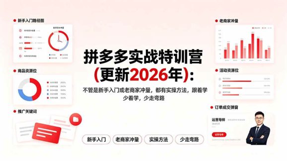 拼多多实战特训营(更新2026年):不管是新手入门或老商家冲量,都有实操方法,跟着学,少走弯路-1 拼多多实战特训营(更新2026年):不管是新手入门或老商家冲量,都有实操方法,跟着学,少走弯路