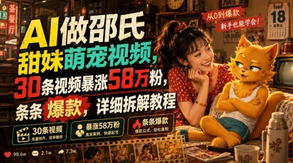 AI做邵氏甜妹萌宠视频,30条视频暴涨58万粉,条条爆款,详细拆解教程-1 AI做邵氏甜妹萌宠视频,30条视频暴涨58万粉,条条爆款,详细拆解教程