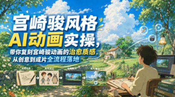 宫崎骏风格AI动画实操,带你复刻宫崎骏动画的治愈质感,从创意到成片全流程落地-1 宫崎骏风格AI动画实操,带你复刻宫崎骏动画的治愈质感,从创意到成片全流程落地