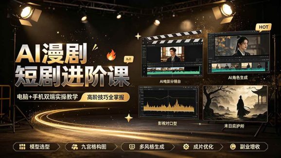 AI漫剧短剧进阶课|电脑+手机双端实操教学|影视剧对口型人物吃瓜×解压末日庇护所全程讲解,高阶技巧全掌握-1 AI漫剧短剧进阶课|电脑+手机双端实操教学|影视剧对口型人物吃瓜×解压末日庇护所全程讲解,高阶技巧全掌握