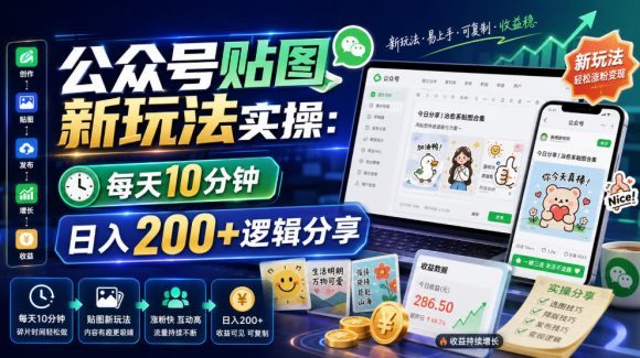 公众号贴图新玩法实操，每天10分钟，日入200+逻辑分享