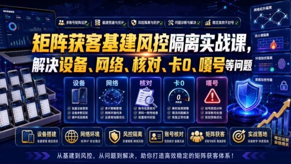 矩阵获客基建风控隔离实战课,解决设备、网络、核对、卡0、嘎号等问题-1 矩阵获客基建风控隔离实战课,解决设备、网络、核对、卡0、嘎号等问题