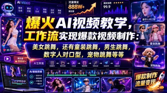 爆火AI视频教学,工作流实现爆款视频制作:美女跳舞,还有童装跳舞,男生跳舞,数字人对口型,宠物跳舞等等-1 爆火AI视频教学,工作流实现爆款视频制作:美女跳舞,还有童装跳舞,男生跳舞,数字人对口型,宠物跳舞等等